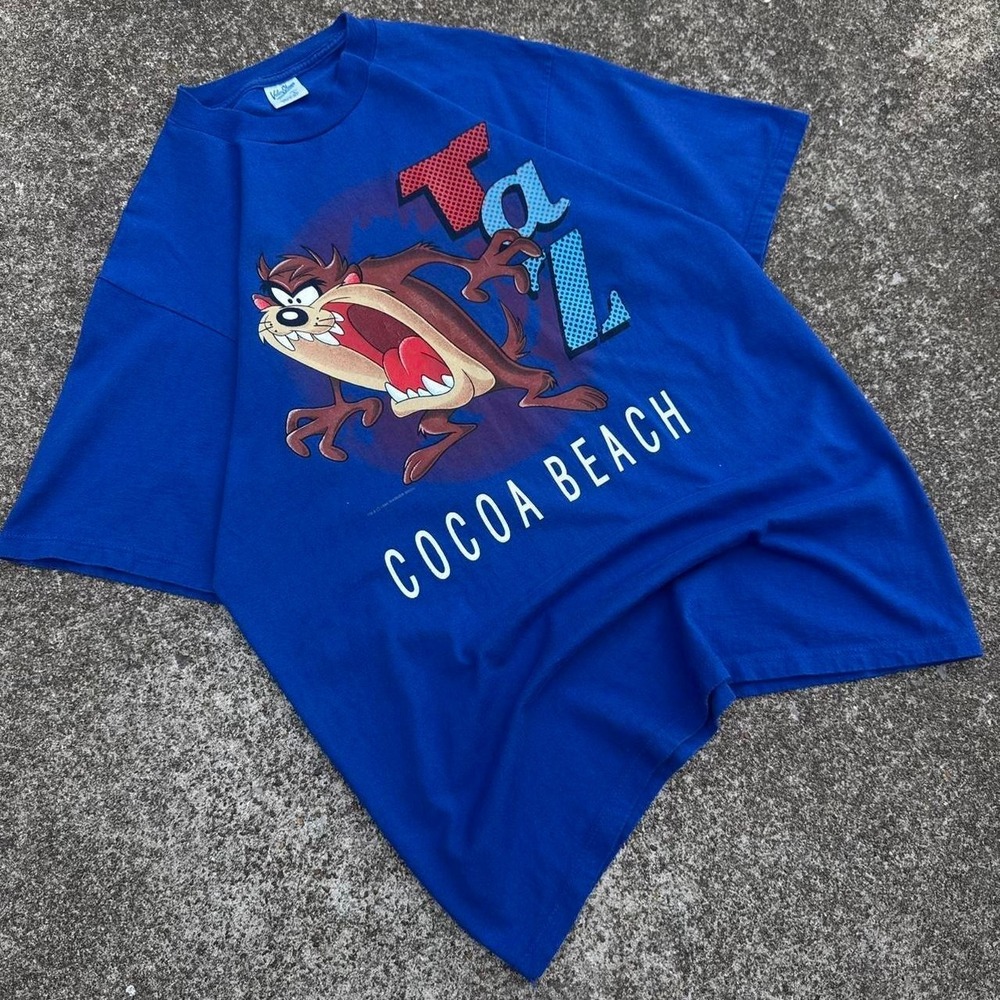 Vintage 90s Velva Sheen Taz Cocoa Beach Looney Tunes Tee Blue Large (d11) - Picture 2 of 7